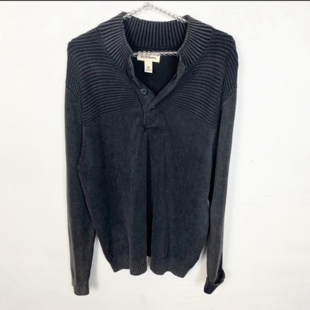 Ruff Hewn Medium Grey Mens Ribbed Popover Sweater